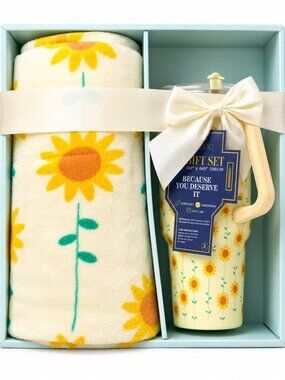 Sunflower Gift Set 40 oz Tumbler & 50x60 Throw Blanket Soft Cozy Home Set